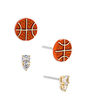 Ajoa by Nadri Sporty Spice Basketball Stud Earrings Set in 18K Gold Plated