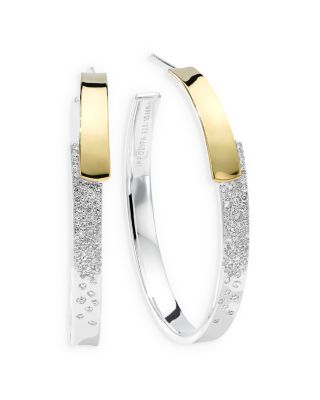 Ippolita 18K Yellow Gold & Sterling Silver Stardust Diamond Pave Overlap Medium Hoop Earrings