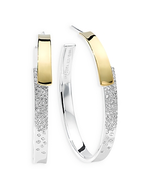 Shop Ippolita 18k Yellow Gold & Sterling Silver Stardust Diamond Pave Overlap Medium Hoop Earrings In Silver/gold