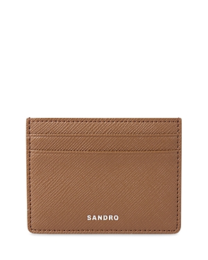 Sandro Saffiano Leather Card Case In Brown Olive