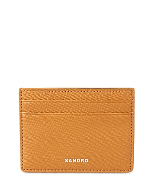 Sandro Saffiano Leather Card Case In Camel