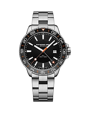 Shop Raymond Weil Tango Quartz Gmt Watch, 42mm In Black/silver