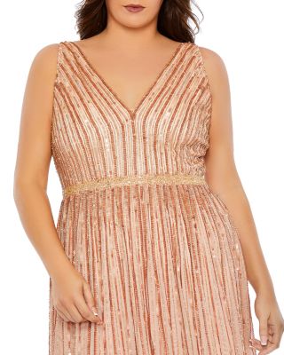  Plus Sequined Striped Sleeveless V Neck A Line  Gown