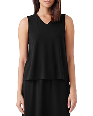 Eileen Fisher Sleeveless V-neck Jersey Knit Tank In Black