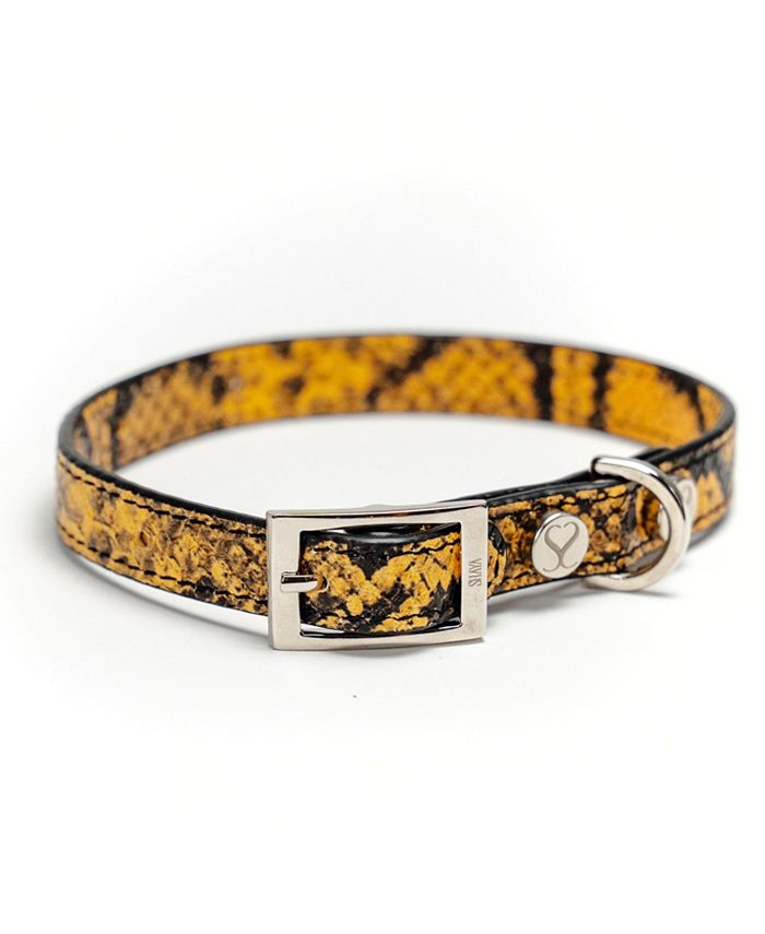 Shaya Pets Embossed Yellow & Black Leather Adjustable Dog Collar