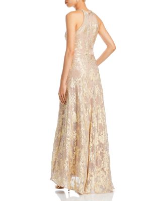 Foil Knit Metallic Halter Gown - Exclusive