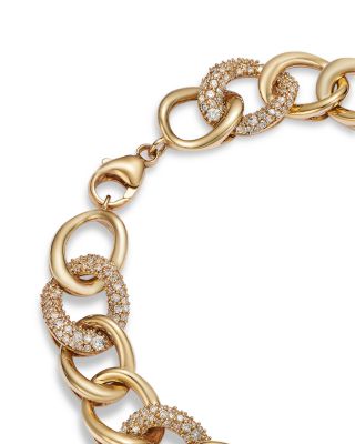 Diamond Pav&eacute; Link Chain Bracelet in 14K Yellow Gold, 2.0 tcw