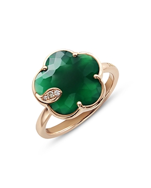 Pasquale Bruni 18k Rose Gold Petit Joli Green Agate & Diamond Flower Ring In Green/rose Gold