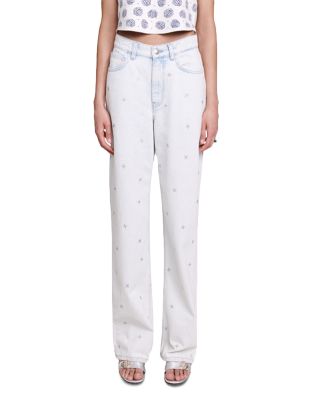 Maje - Pestrella Embellished Straight Leg Jeans in Blue