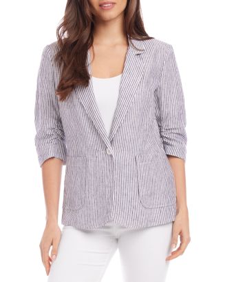 Karen Kane Ruched Sleeve Striped Blazer 