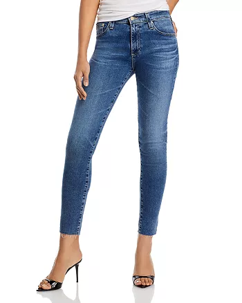 Mid Rise Raw Hem Ankle Skinny Jeans