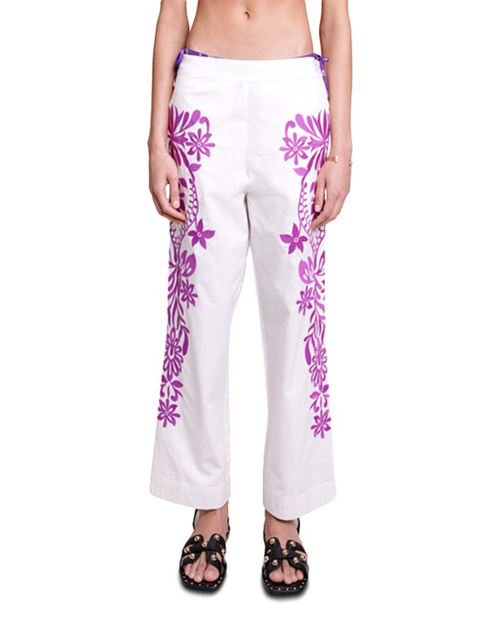 Maje Peace Embroidered Wide Leg Pants | Bloomingdale's
