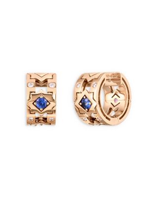 Roberto Coin 18K Rose Gold Navarra Diamond & Mix Sapphire Huggie Hoop Earrings