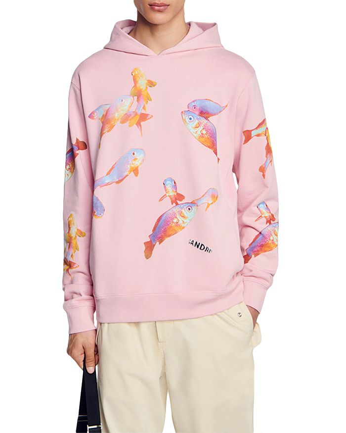Sandro Men's Hooded Printed Sweatshirt - Pink - Size XS