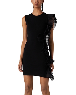 Armani Collezioni Emporio Armani Milano Stitch Pleated Ruffle Trim Dress In Solid Black