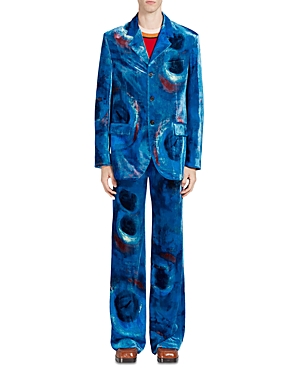 Marni Single-breasted Velvet Blazer With Buchi Blu Print In Cobalt