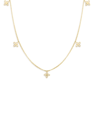 Roberto Coin 18K Yellow Gold Verona Love by the Inch Floral Diamond Charm Station Necklace, 17