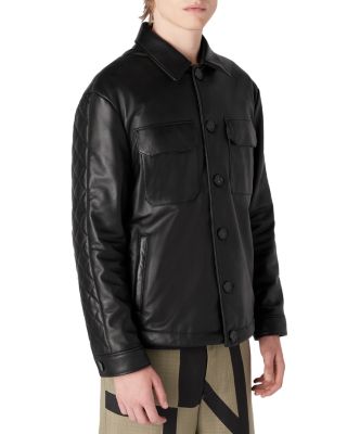 Armani Collezioni Leather Jacket In Solid Black ModeSens