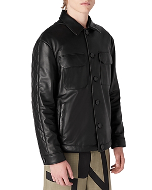 Armani Collezioni Leather Jacket In Solid Black
