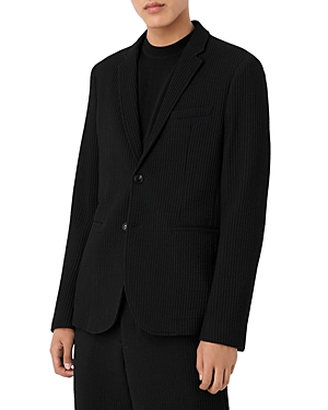 Armani Collezioni Textured Blazer In Solid Black
