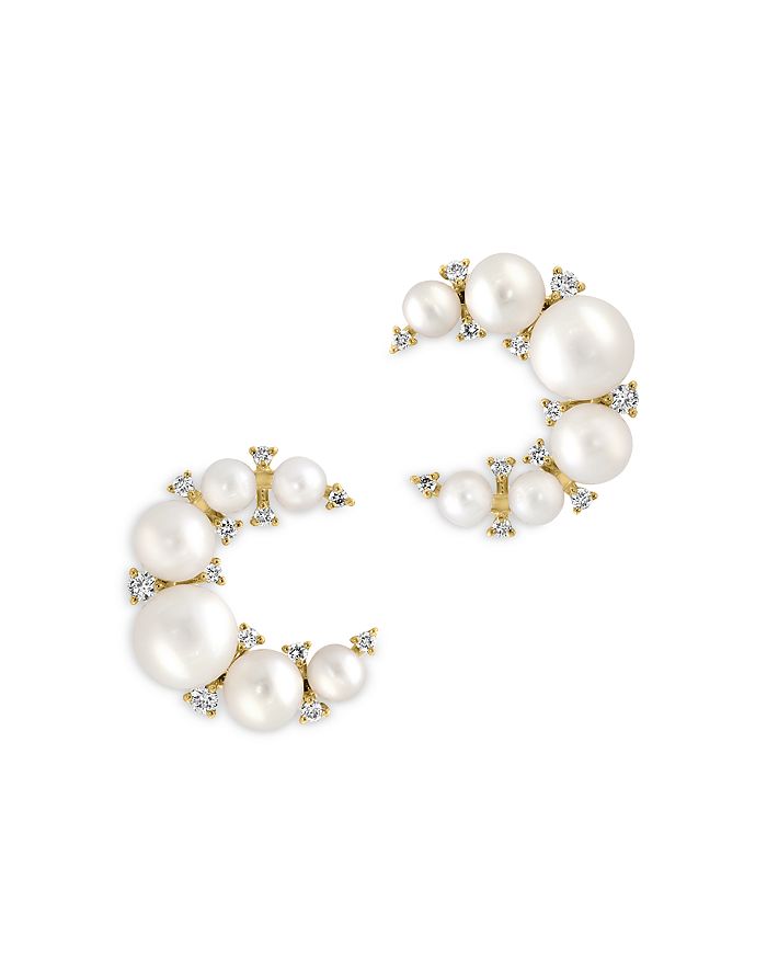 Bloomingdale's - Diamond (0.15 ct. t.w) & Multi Cultured Freshwater Pearls Stud Earrings in 14K Yellow Gold