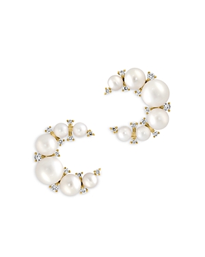 Bloomingdale's Diamond (0.15 ct. t.w) & Multi Cultured Freshwater Pearls Stud Earrings in 14K Yellow