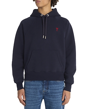 Ami Alexandre Mattiussi Ami Navy Blue Cotton Jersey Hoodie With Signature Monogram In Night Blue