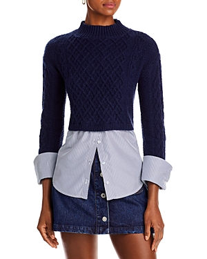Aqua Cable Knit Mock Neck Layered Sweater - 100% Exclusive In Navy