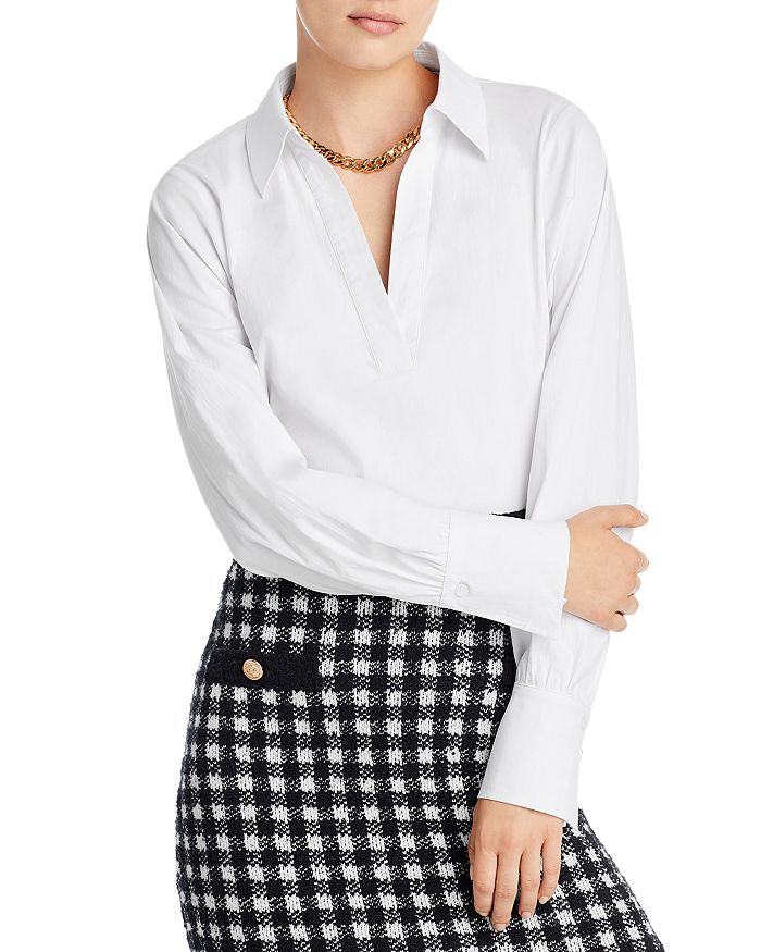 AQUA Cotton Blend Collared Top - 100% Exclusive | Bloomingdale's