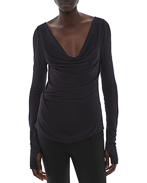 Shop Helmut Lang Scala Cowl Neck Top In Navy