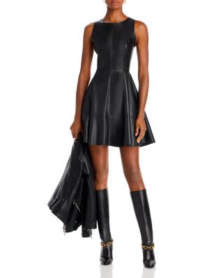 Faux Leather Fit and Flare Dress