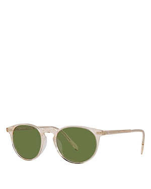 Shop Oliver Peoples Riley Round Sunglasses, 49mm In Beige/green Solid