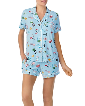 Kate Spade New York Short Pajama Set In Blue/accessories Multi