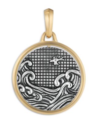 Men's Water & Fire Duality Amulet in Sterling Silver with 18K Yellow Gold, 30mm