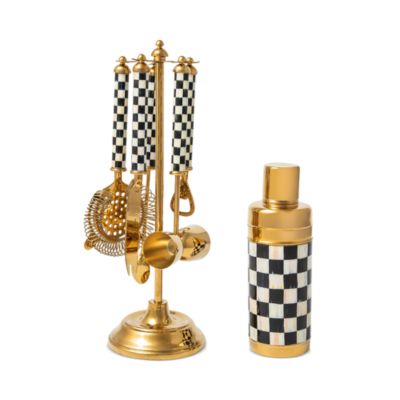 Courtly Check Gold 6-Piece Bar Tool Set and Stand