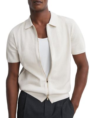 REISS Walton Textured Short Sleeve Zip Sweater Bloomingdale's