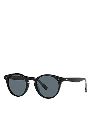 Shop Oliver Peoples Romare Round Sunglasses, 50mm In Black/blue Polarized Solid