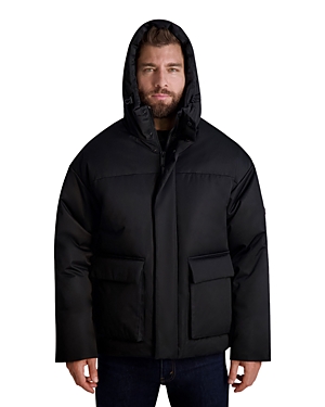 Karl Lagerfeld Twill Fleece Lined Hooded Down Jacket In Black