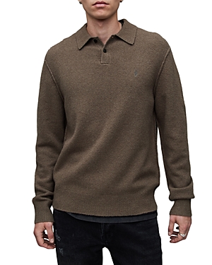 Allsaints Mens Splinter Brown Statten Long-sleeve Knitted Polo Jumper In Splinter Brown