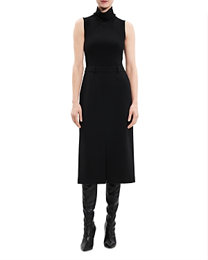 Theory Funnel-neck Admiral Crepe Sleeveless Midi Dress In Black
