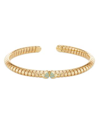 Marina B 18K Yellow Gold Trisolina Paraiba Tourmaline Pavé Cuff Bangle ...