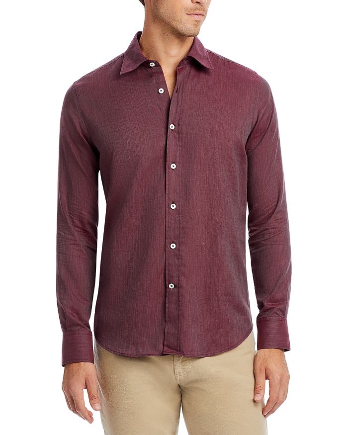 Canali - Tonal Herringbone Regular Fit Button Front Shirt