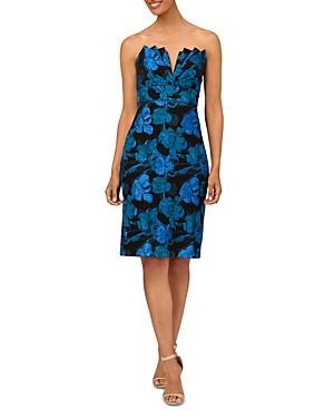 Aidan Mattox Strapless Floral Jacquard Dress In Blue Multi