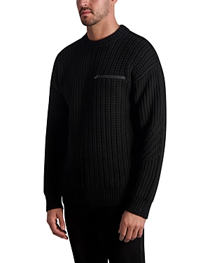 Shop Karl Lagerfeld Paris Slim Fit Crewneck Mixed Stitch Wool Sweater In Black