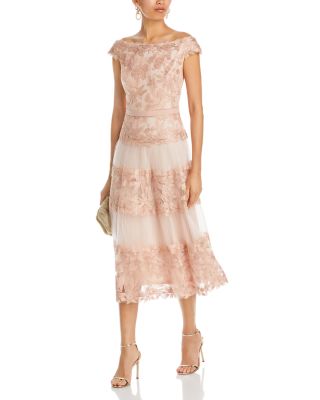  Adriane Floral Embroidered Tea-Length Dress