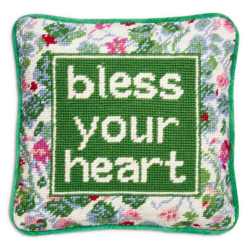 FURBISH STUDIO BLESS YOUR HEART DECORATIVE NEEDLEPOINT PILLOW