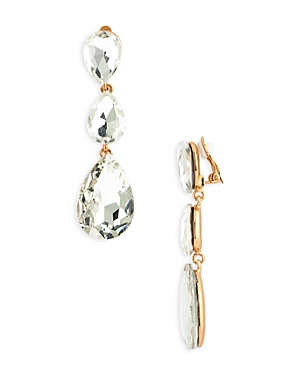 Aqua Tear Shape Triple Crystal Clip On Statement Earrings In 16k Gold Plated - 100% Exclusive In Clear/gold