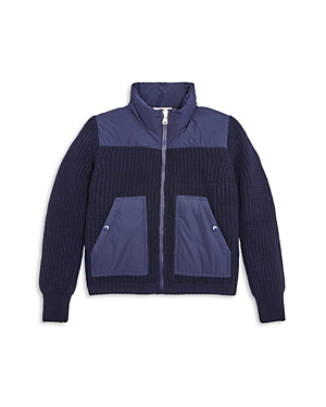Shop Moncler Boys' Quilted Wool Cardigan - Big Kid In Navy