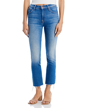 Mother The Insider High Rise Ankle Fray Hem Bootcut Jeans in Eager Beaver