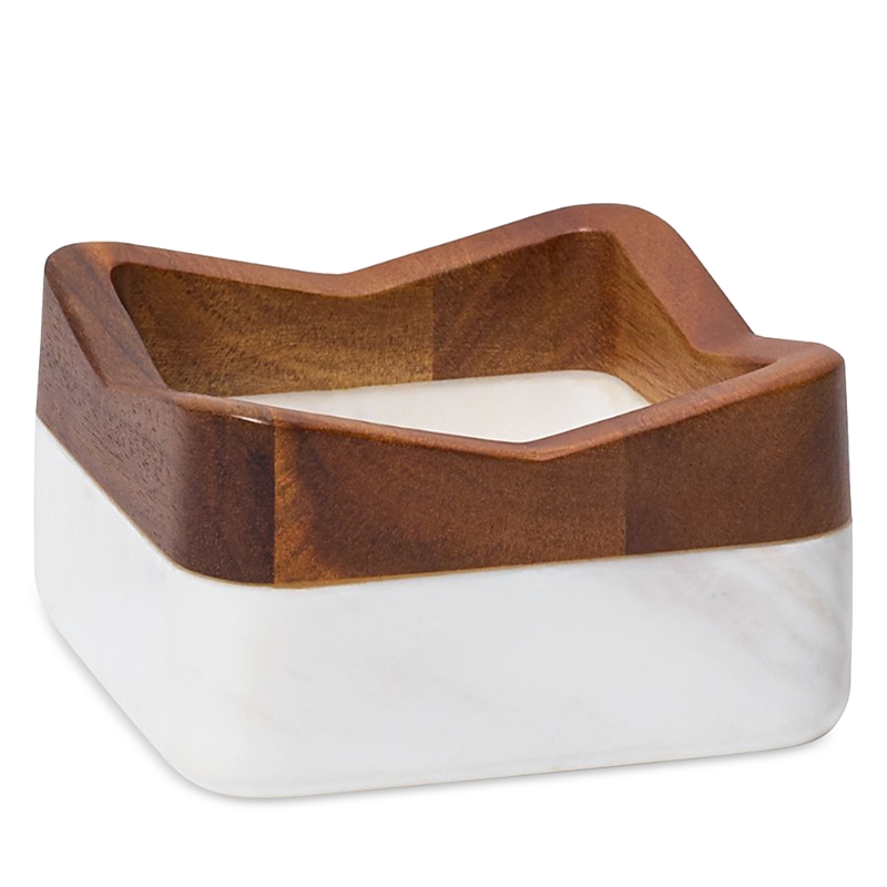 Nambe Chevron Wine Coaster In Acacia Wood And Marble In Brown